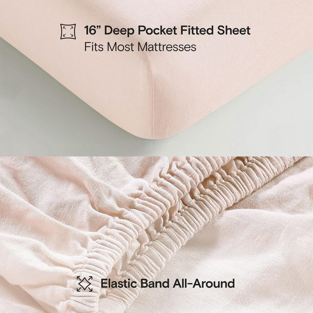 NEW Sijo Organic French Linen Set 3 Piece - 2 Pillowcases, 1 Sheet Blush, Queen - Picture 2 of 5